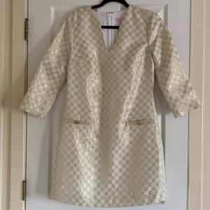 Lilly Pulitzer Gold and Cream Checkered Dress, Excellent condition!